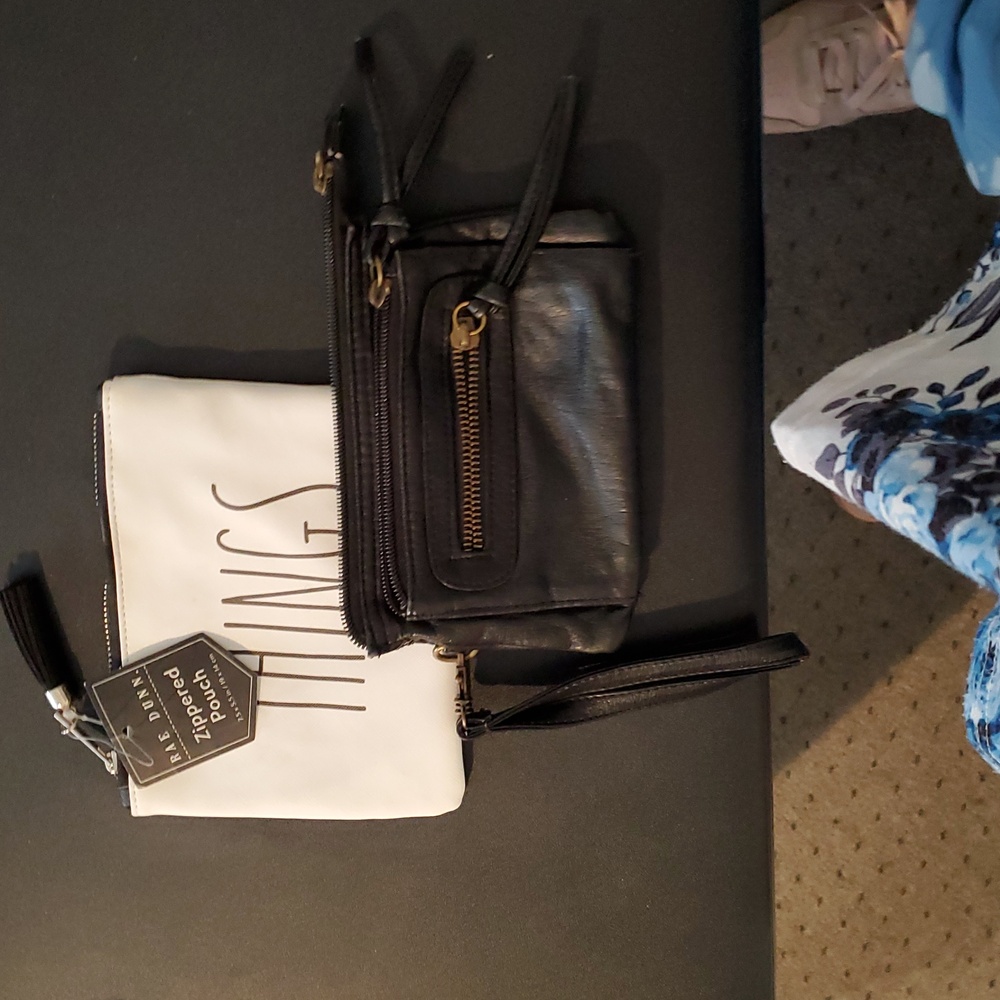 Black Leather Wristlet Clutch